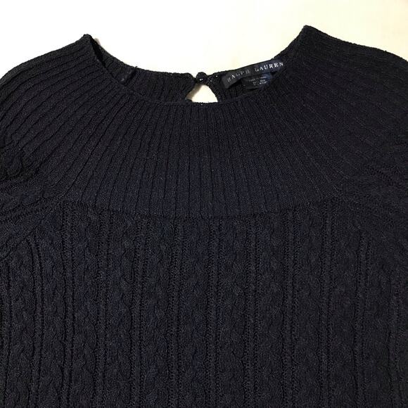 Ralph Lauren womens navy blue silk blend pullover cable open knit sweater - Picture 6 of 11